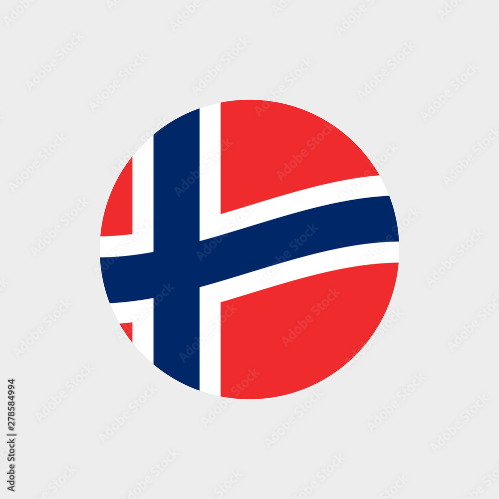 Norway circle flag icon. Waving Norwegian symbol. Vector illustration.