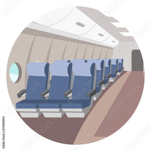 Empty airplane aisle flat vector illustration