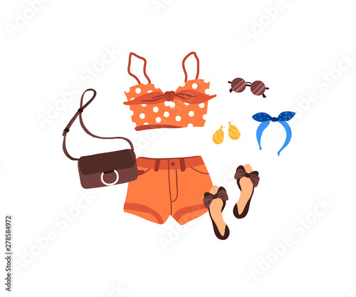 Set of outfit creator with summer fashion womens clothing top shirt
