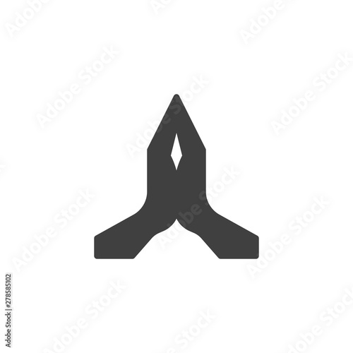 Two hands pray gesture vector icon. filled flat sign for mobile concept and web design. Praying hands glyph icon. Symbol, logo illustration. Vector graphics