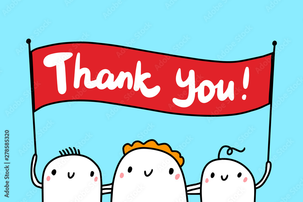 Thank You Hand Drawn Vector Illustration In Cartoon Style Group Of Businessmen Holding Sign