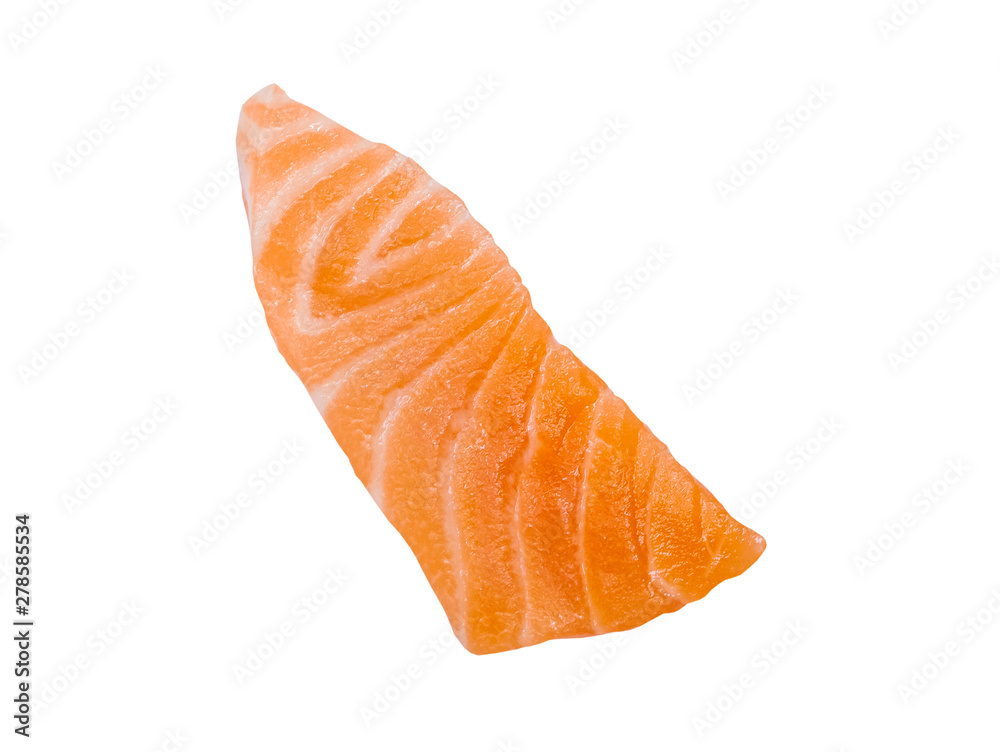 Fresh raw salmon slice sashimi fillet isolated on white background Fresh raw salmon slice sashimi fillet isolated on white background