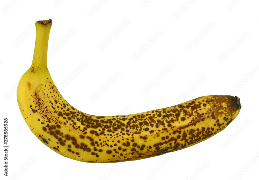 Overripe banana isolated on white background.