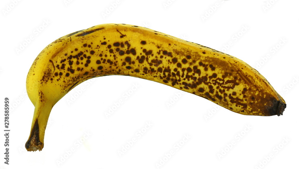 Overripe banana isolated on white background.