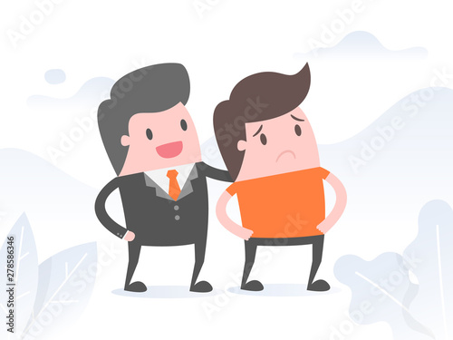 Smiling Boss Soothing Sad Employee, Empathy. Business Concept Illustration.