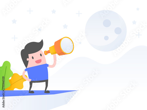 Vision,  Mission To The Moon. Business Concept Vector Illustration.