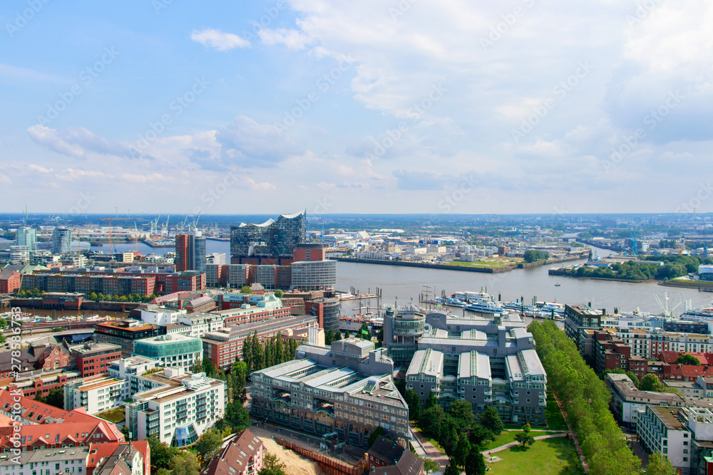 cityscape of Hamburg from the famous tower Michaelis
