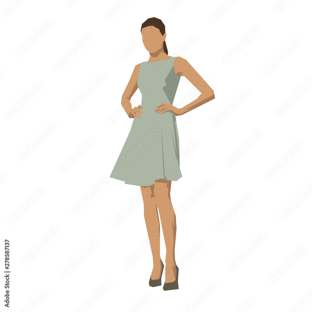 Young woman in summer dress, geometric flat design vector illustration Young woman in summer dress, geometric flat design vector illustration