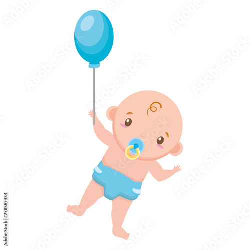 baby boy with balloon on white background