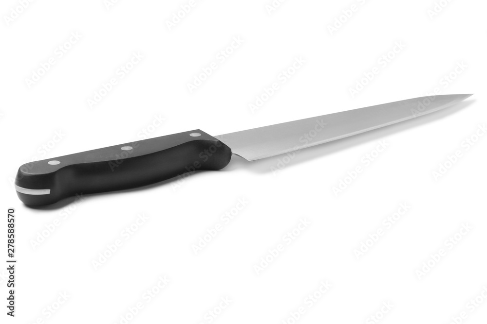 Sharp chef's knife with black handle isolated on white Sharp chef's knife with black handle isolated on white