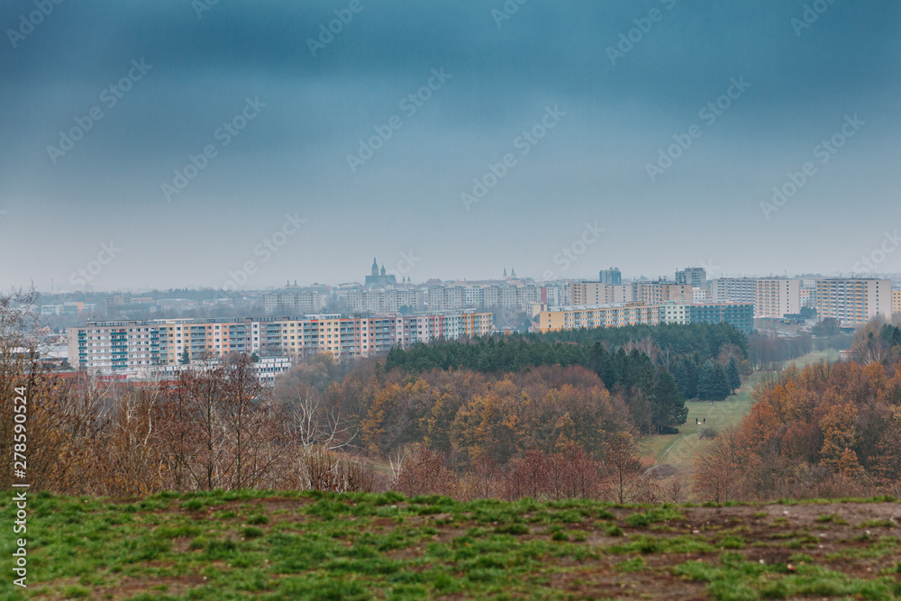 view of modern european city. housing estate full of prefabricated houses. modern architecture