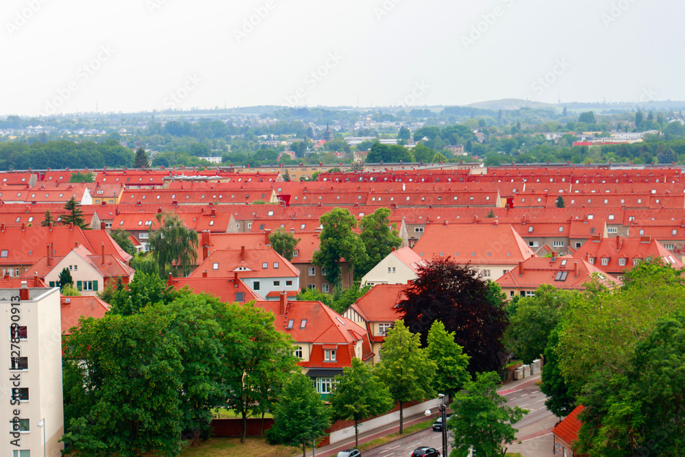 panorama with many red roofed houses