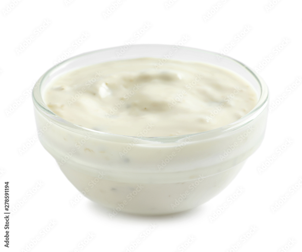 Delicious sauce in bowl on white background Delicious sauce in bowl on white background