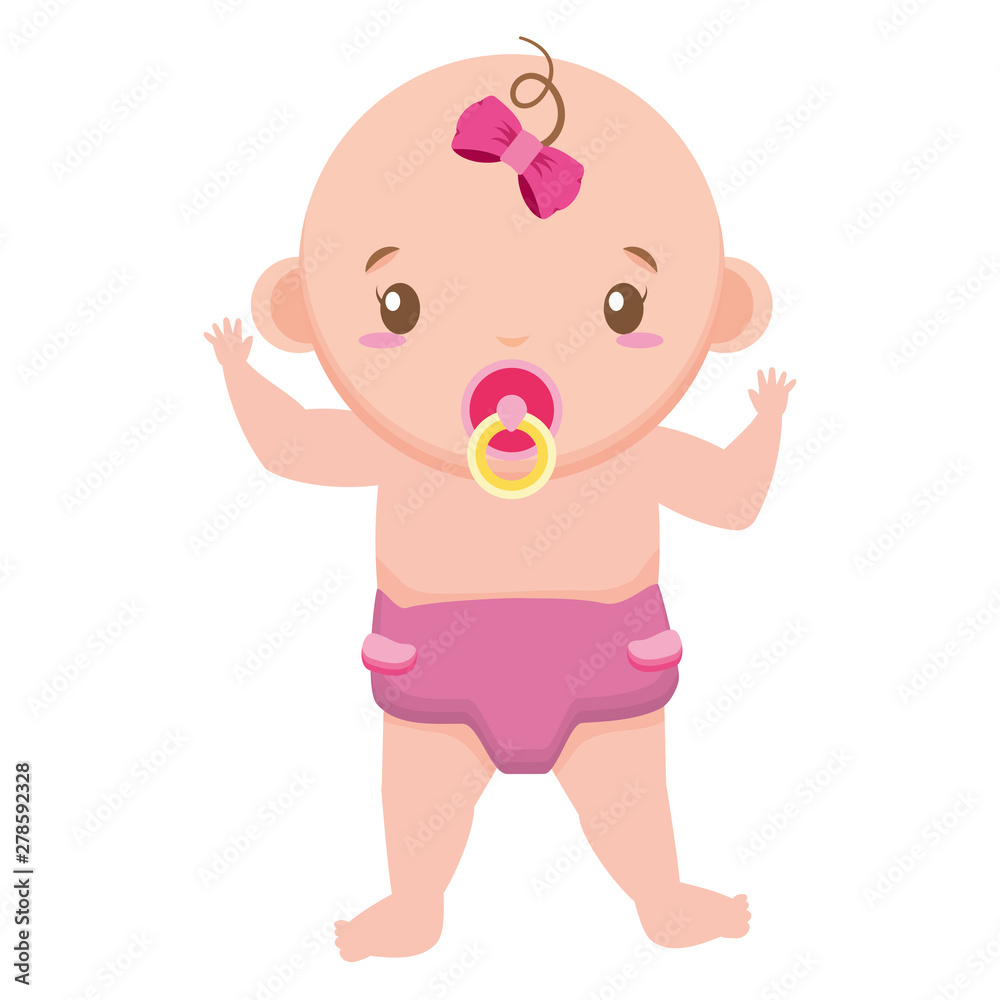 cute girl in diaper with pacifier baby shower