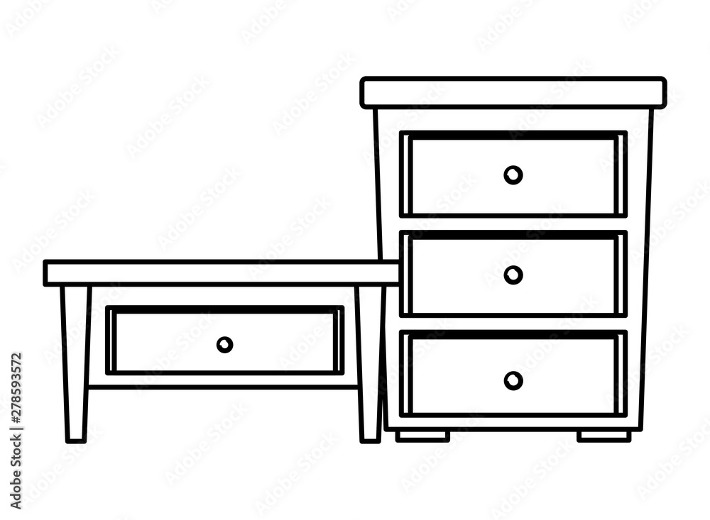 House wooden drawers furniture cartoon in black and white House wooden drawers furniture cartoon in black and white