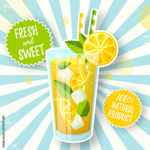 Photographie Banner with lemonade in retro style
