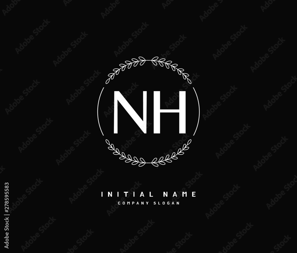N H NH Beauty vector initial logo, handwriting logo of initial signature, wedding, fashion, jewerly, boutique, floral and botanical with creative template for any company or business.