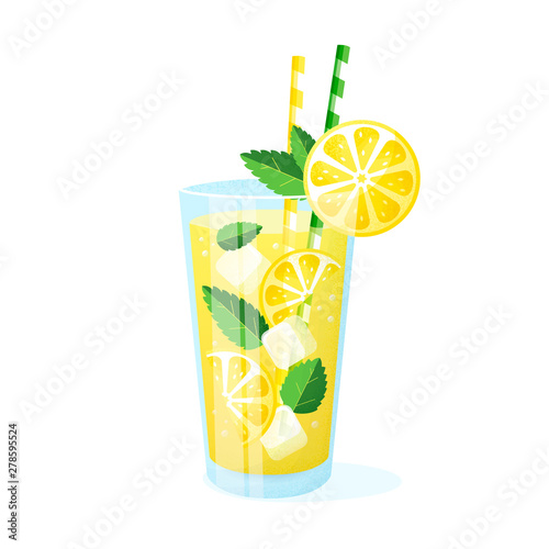 Lemonade in a glass. Vector illustration isolated on white background.
