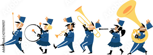 Fotografia Cute children playing instruments in a marching band parade, EPS 8 vector illust