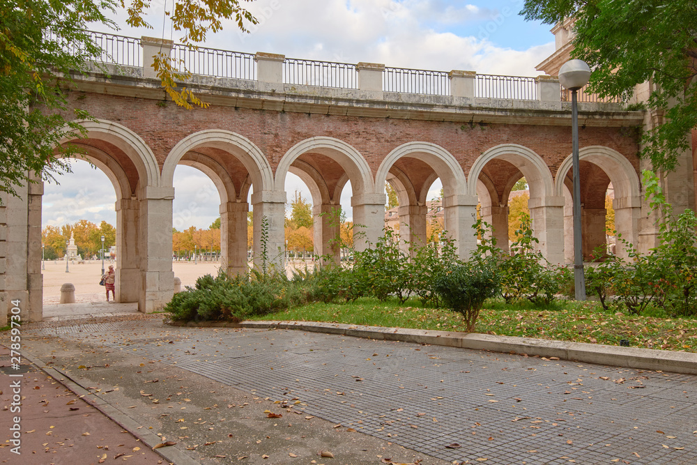 Corridor with arches in monument in Aranjuez
