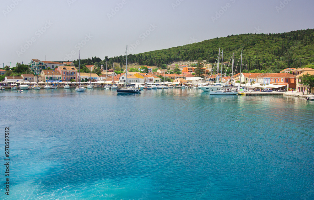 Fiskardo village and harbor on Kefalonia Ionian island, Greece