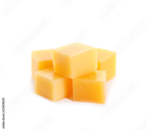 Cut fresh delicious cheese isolated on white