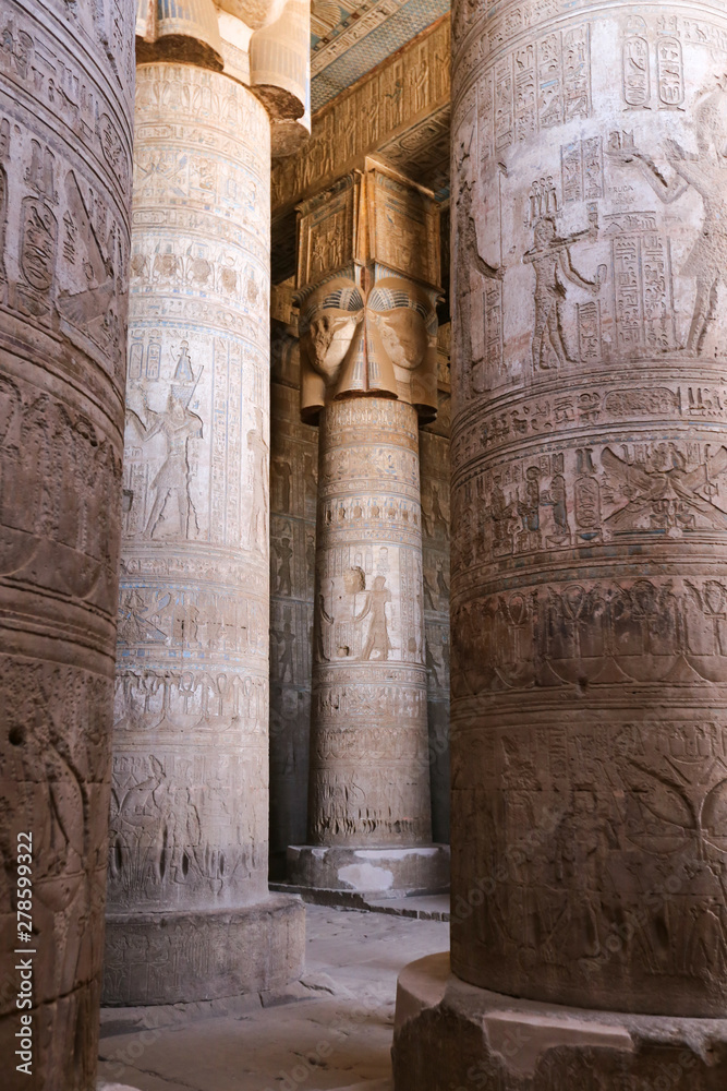 Columns in Denderah Temple, Qena, Egypt