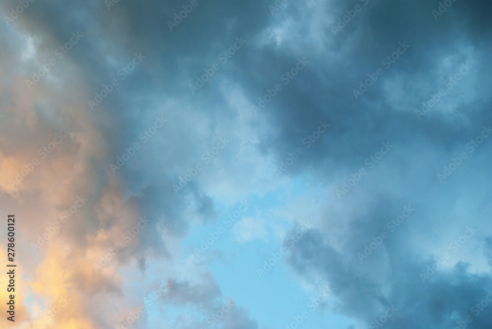 evening sky clouds are orange. background.