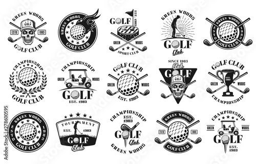 Big set of fifteen golf vector monochrome emblems