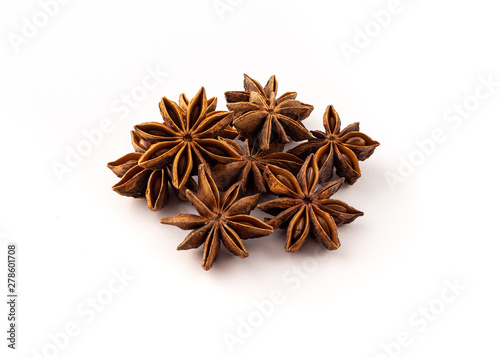 group of dried star anise on white background