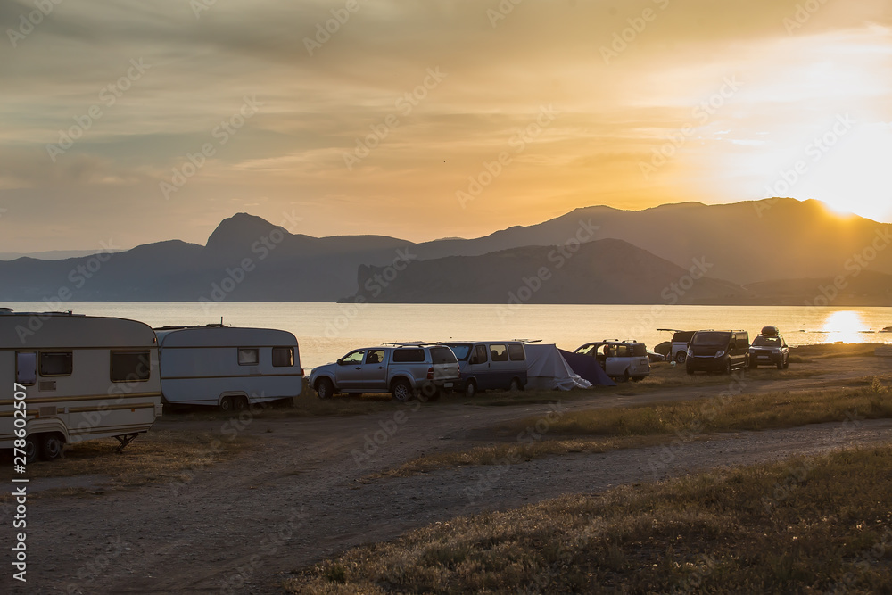 Fototapeta premium Camping cars on the beach