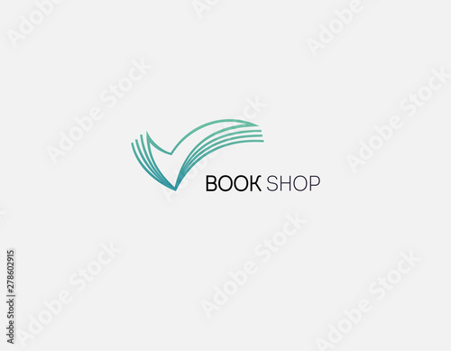 Creative Abstract linear logo icon open book in the form of an arrow with pages for a bookstore or club