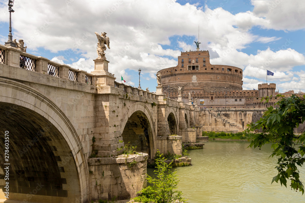 Castel Sant'Angelo, Ponte Sant'Angelo, bridge, Tiber river. Rome, Italy. Castel Sant'Angelo, Ponte Sant'Angelo, bridge, Tiber river. Rome, Italy.