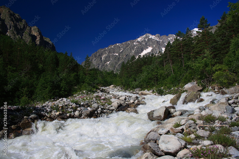 Caucasus. Ossetia. Tsey Gorge. River Zeidon. Caucasus. Ossetia. Tsey Gorge. River Zeidon.