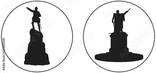 Suvorov and Kutuzov, Russian military leader vector icon, Russo-Turkish and Napoleonic war heroes monuments Generalissimo Suvorov in Ochakov and General Field Marshal Kutuzov in Saint-Petersburg 