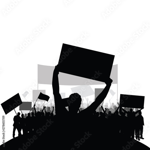 protest people silhouette vector with group in the back set two