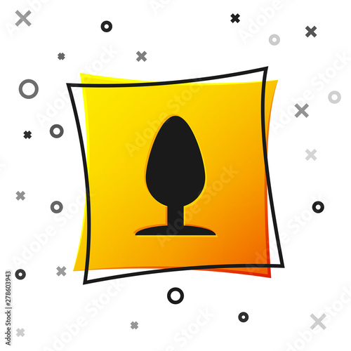 Black Anal plug icon isolated on white background. Butt plug sign. Fetish accessory. Sex toy for men and woman. Yellow square button. Vector Illustration