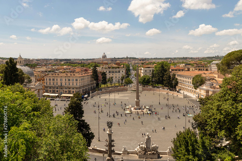 View from the Terrazza del Pincio of the city, Piazza del Popolo, obelisk Fontana dei Leoni. Rome, Italy. photo