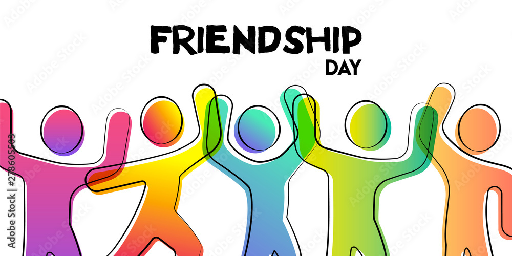 Friendship Day card of colorful friend group - obrazy, fototapety, plakaty 