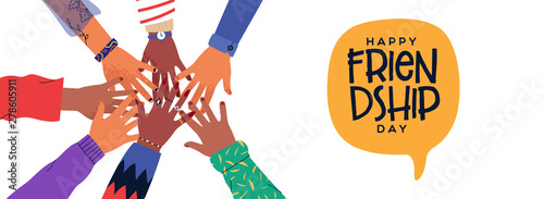 Friendship Day banner of diversity people hands photo