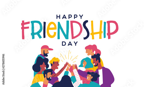 Friendship day card friend group doing high five