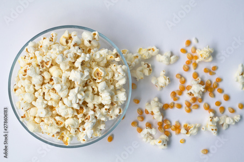 popcorn in bowl isolated on white background