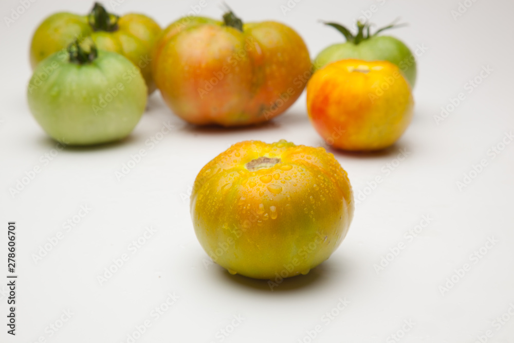 Tomates verdes y rojos, tomates maduros y tomates por madurar; bodegón de tomates ecológicos que no nos los más bonitos del mundo pero si son los más sabrosos y llenos de vitaminas Tomates verdes y rojos, tomates maduros y tomates por madurar; bodegón de tomates ecológicos que no nos los más bonitos del mundo pero si son los más sabrosos y llenos de vitaminas