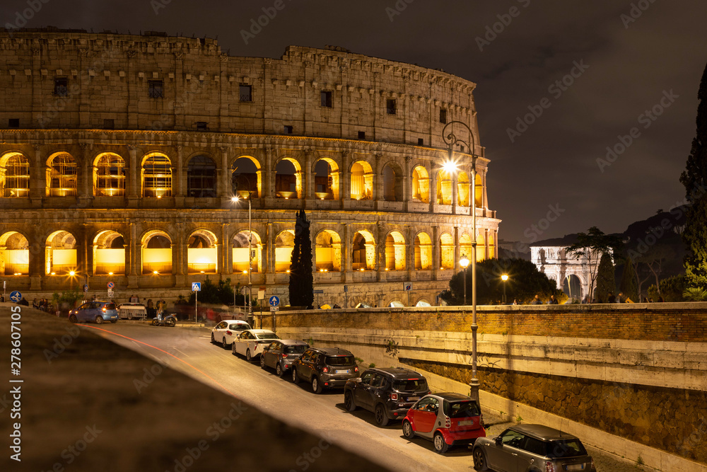Night view of the Roman Colosseum. Rome, Italy.