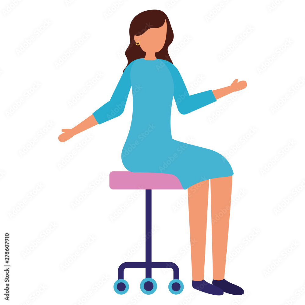 woman sitting in office chair white background