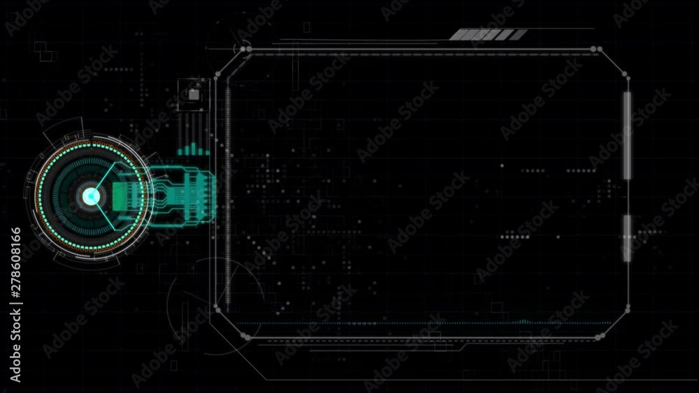HUD interface technology, futuristic hologram display with center space for text or content, 4K futuristic footage 