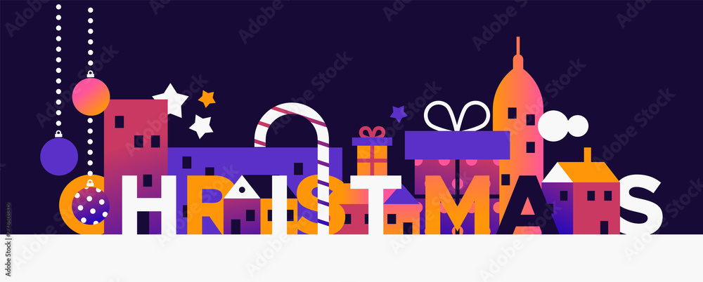 Merry Christmas concept banner of winter city