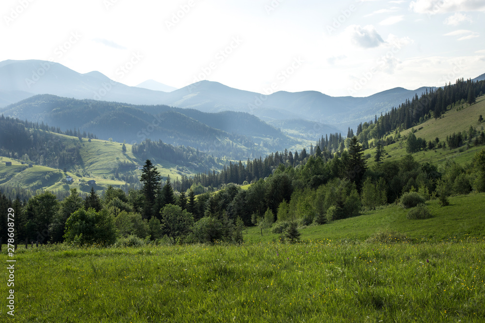 unset in the mountain valleys, Carpathians, Ukraine
