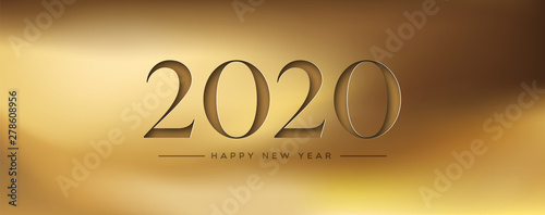 Happy New Year 2020 gold papercut web banner