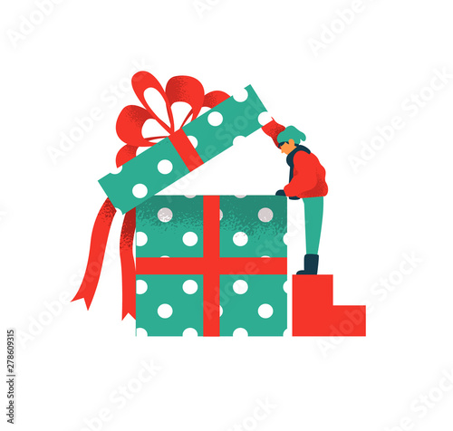 Christmas gift box concept of boy opening present